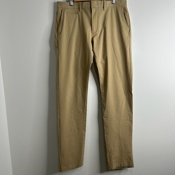 J Crew Stretch Performance Chino Pants Mens 33x34 Khaki Tan 484 Slim Zip Pocket - Picture 1 of 13